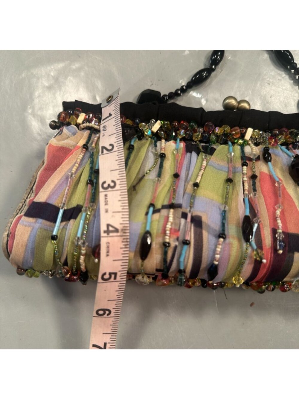 Mary Frances Beaded Fringe Evening Clutch Handbag Party Cocktail Fabric Vintage - Picture 9 of 16